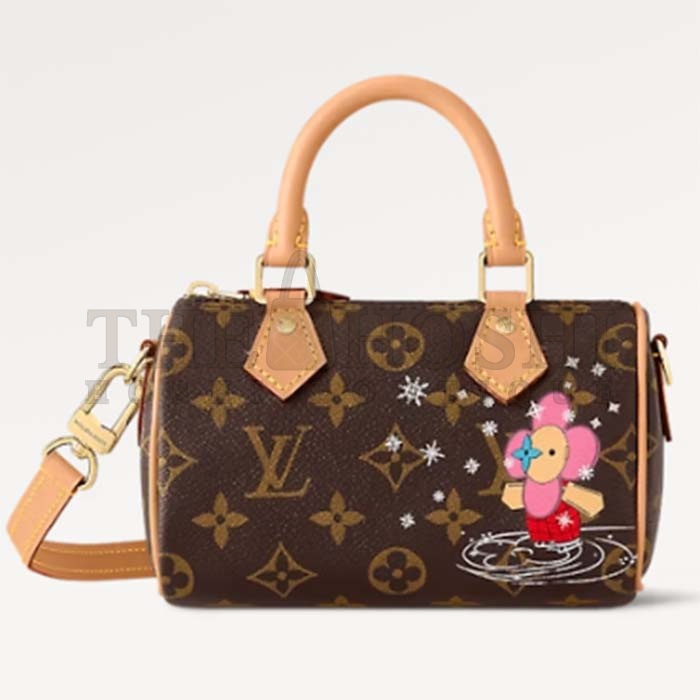 L0vis Vvtt0n LV Women Nano Speedy Bag Pink Monogram Coated Canvas Cowhide Leather Master Quality