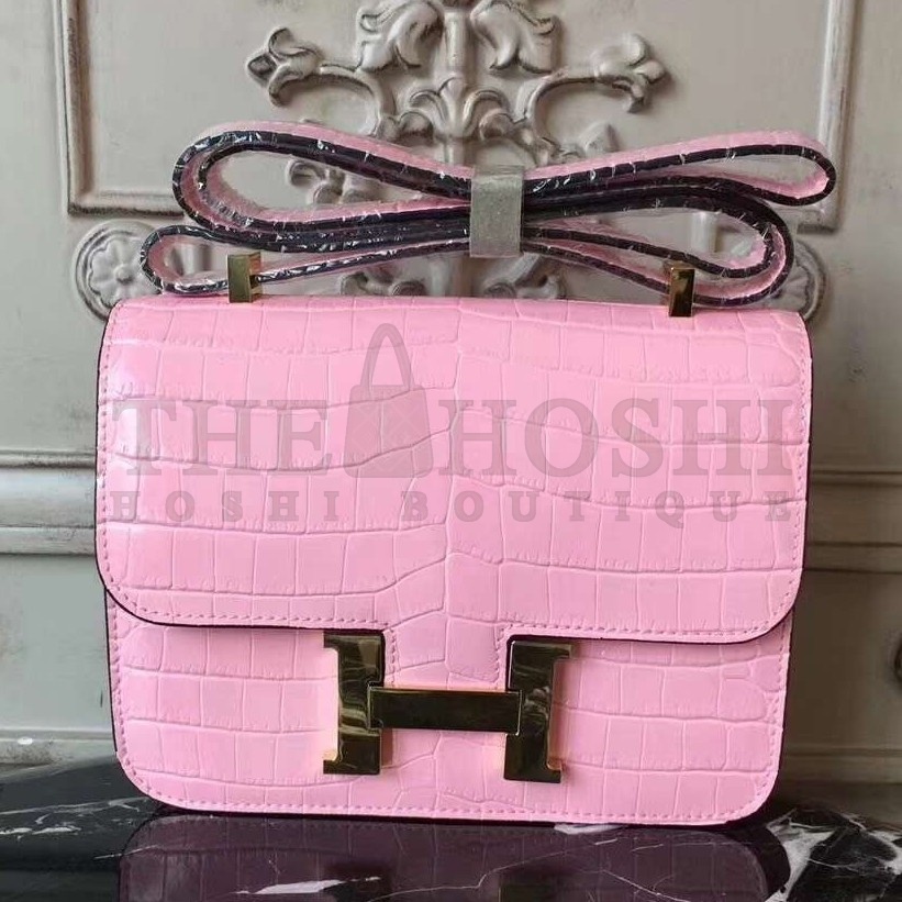 H**me5 Pink Constance MM 24cm Crocodile Bag Master Quality