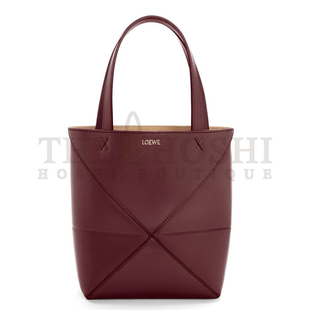 L0ew* Mini Puzzle Fold Tote Bag in Bordeaux Calfskin Master Quality