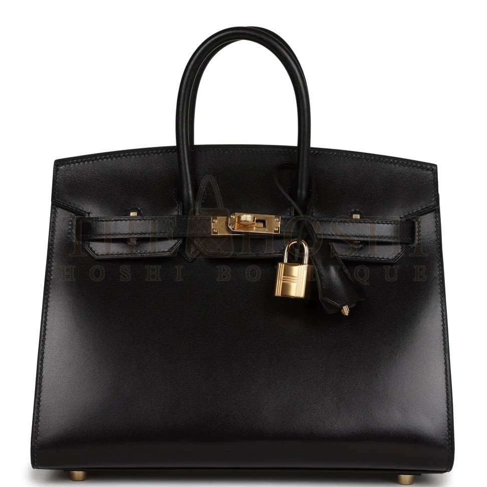 H**me5 Birkin 25 Sellier Handmade Bag In Black Box Calfskin Master Quality