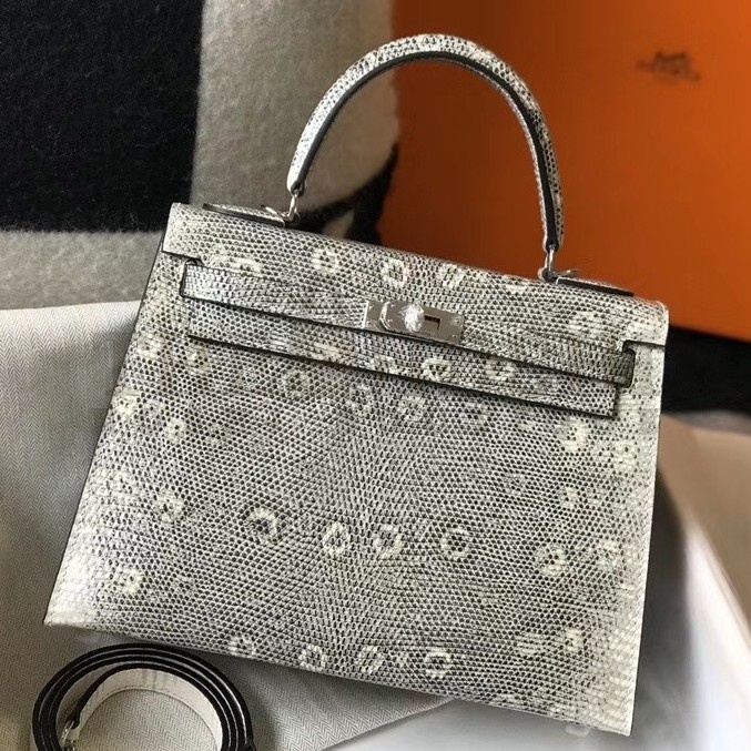 H**me5 Kelly 25cm Bag In Ombre Embossed Natural Lizard Master Quality