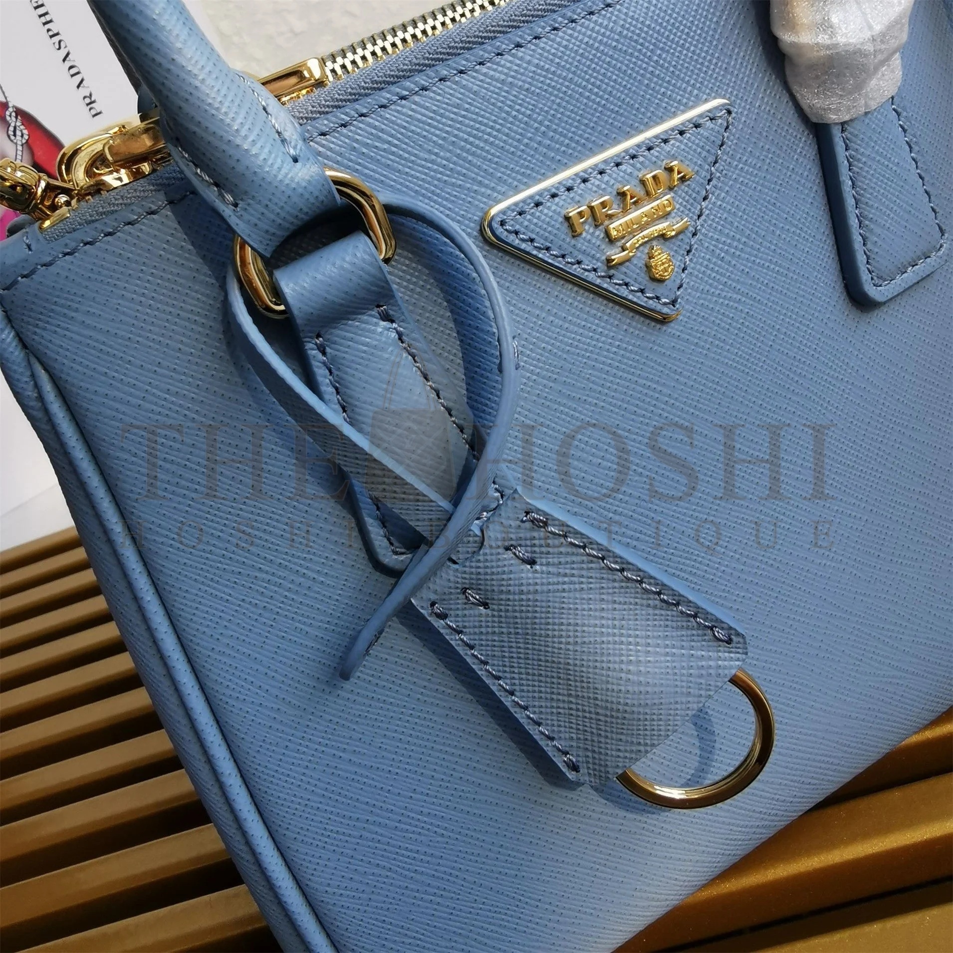 Pra*a Mini Galleria Bag In Light Blue Saffiano Leather Master Quality