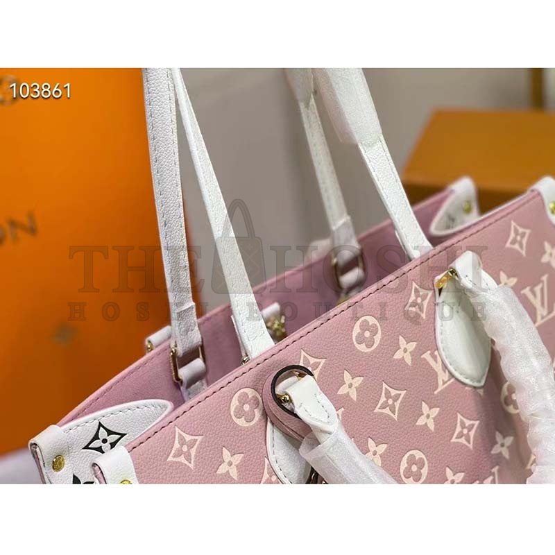 L0vis Vvtt0n LV Women OnTheGo MM Tote Bag Pink Printed Embossed Grained Cowhide Master Quality
