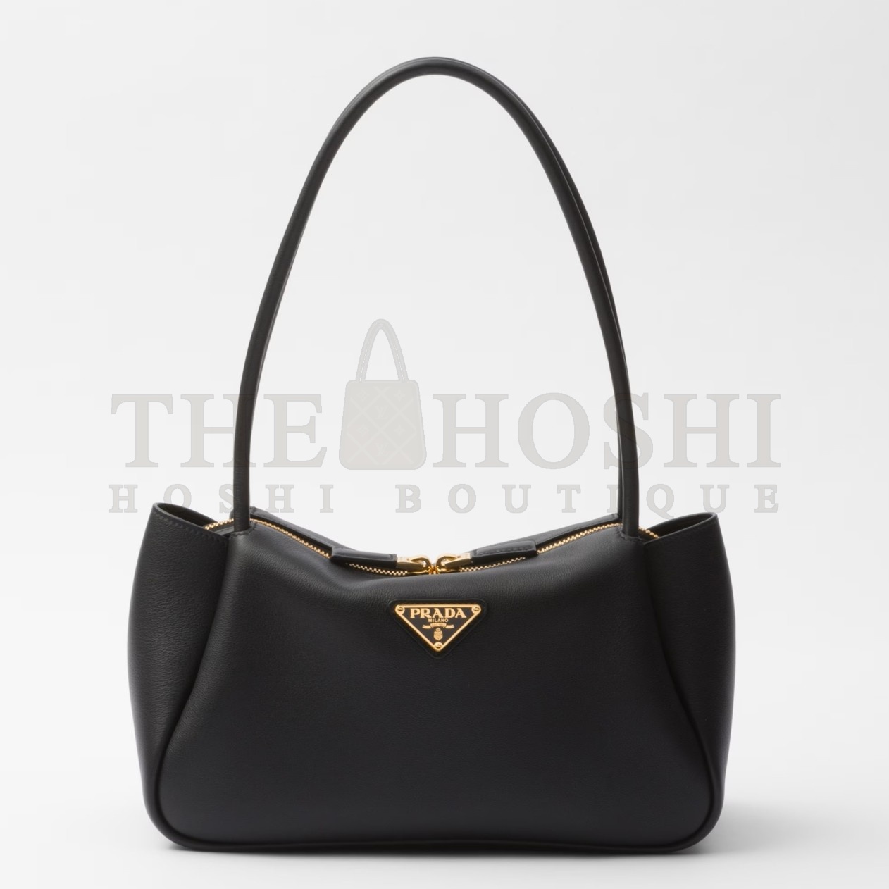 Pra*a Shoulder Bag in Black Calfskin with Triangle Logo Master Quality