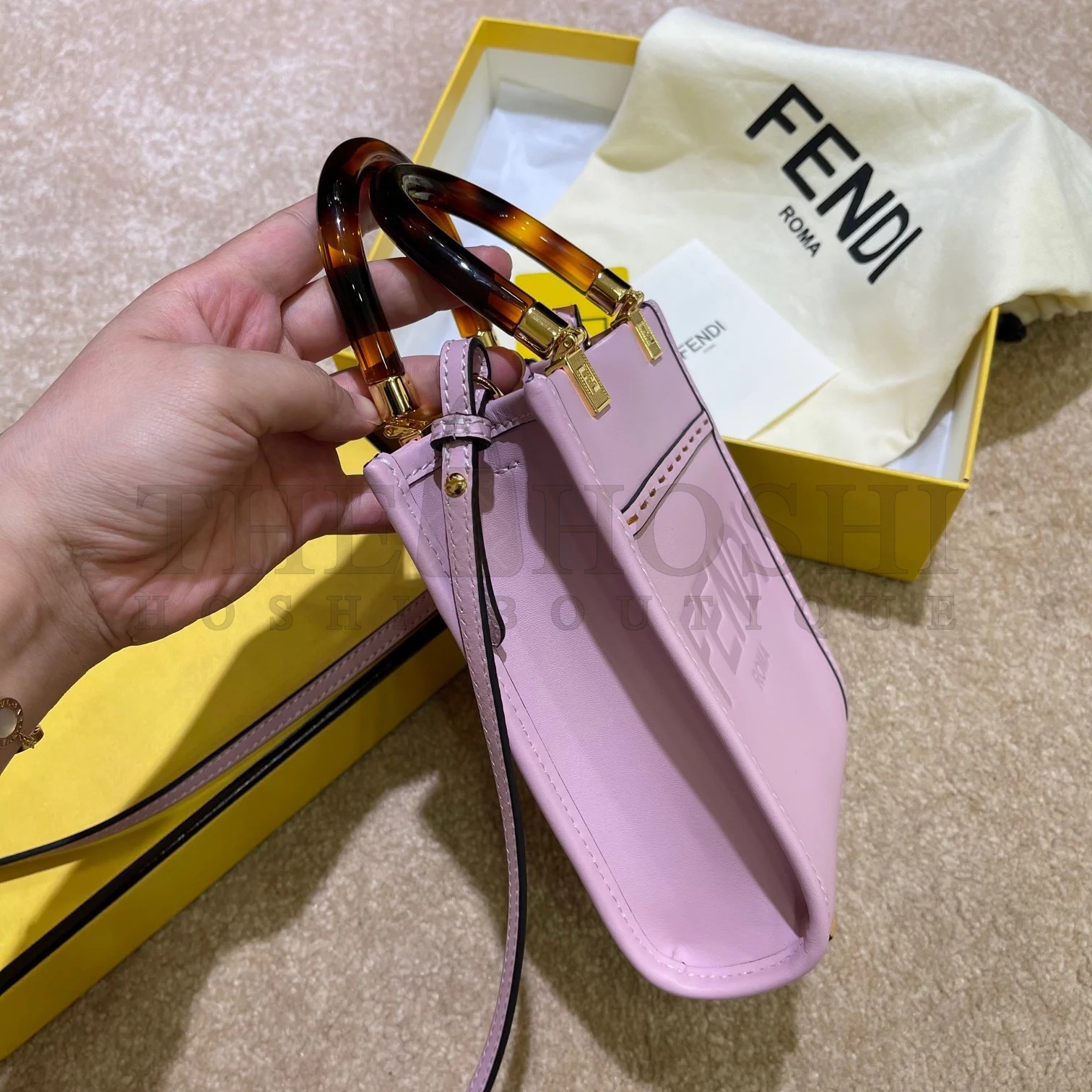 F**di Mini Sunshine Shopper Bag In Lilas Leather Master Quality