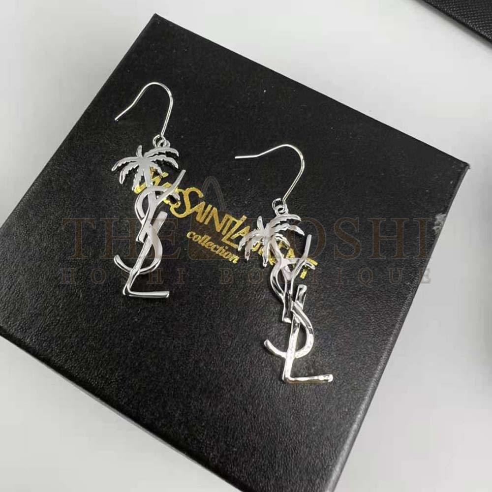 Sa1nt Lau*nt Y51 Women Monogram Palm Earrings in Metal-Silver Master Quality