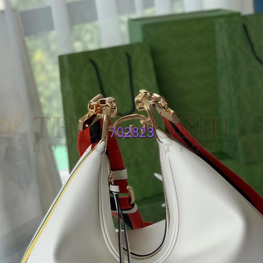 Gvc*1 Women GG Attache Large Shoulder Bag White Leather Green Yellow Web Master Quality