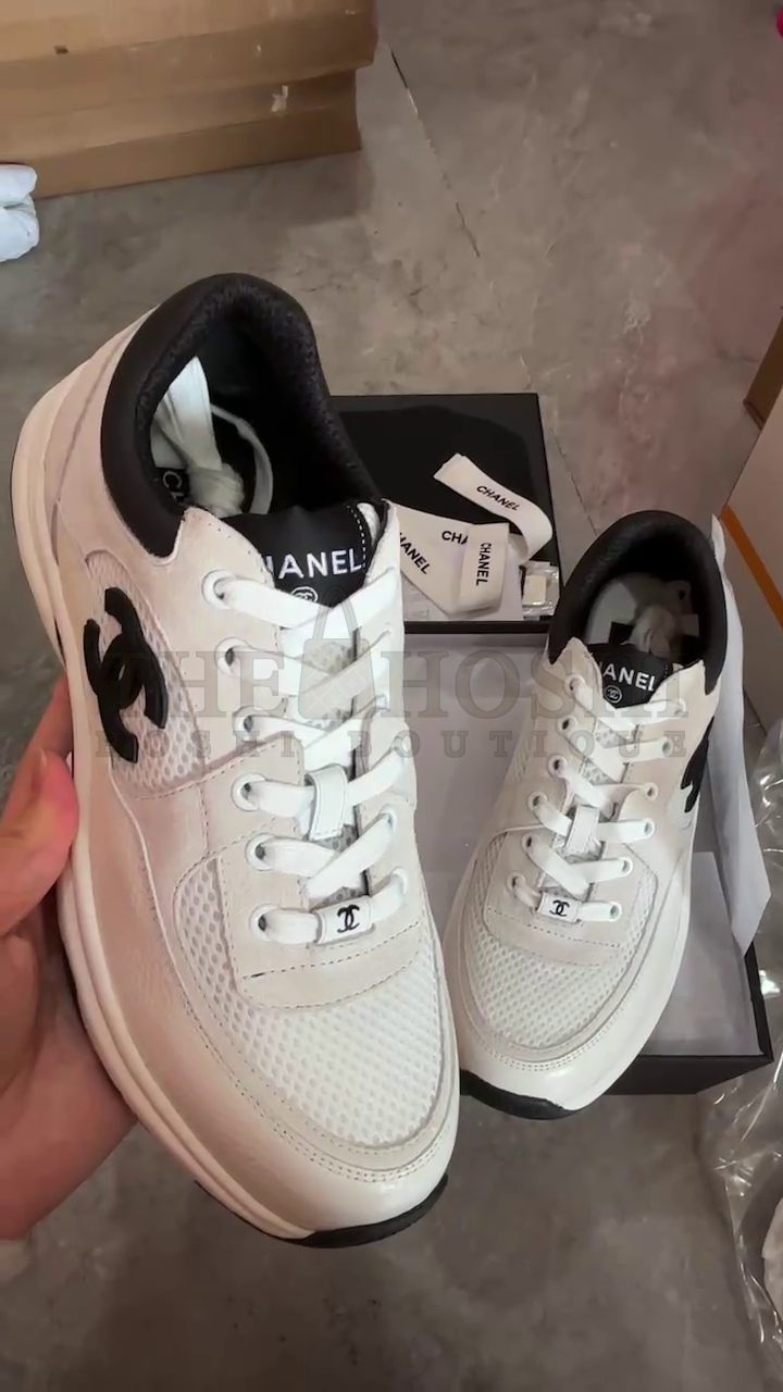 Ch**el  sneaker real leather  trainer CC Women Calfskin &amp; Mixed Fibers Sneakers White shoes Master Quality