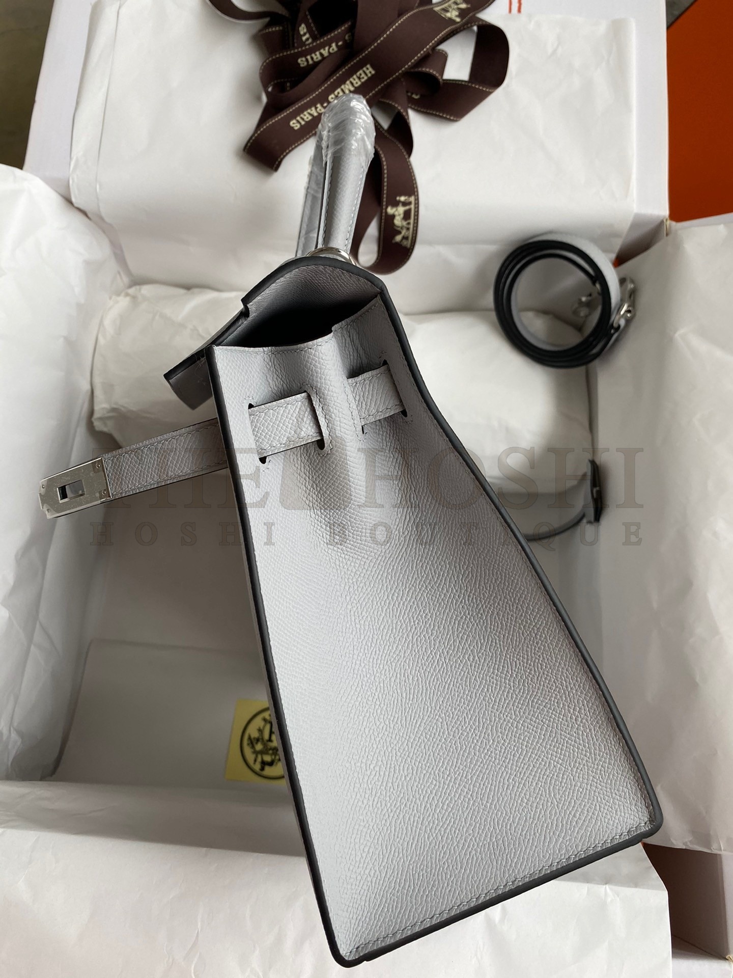 H**me5 Kelly Sellier 28 Handmade Bag In Gris Mouette Epsom Calfskin Master Quality