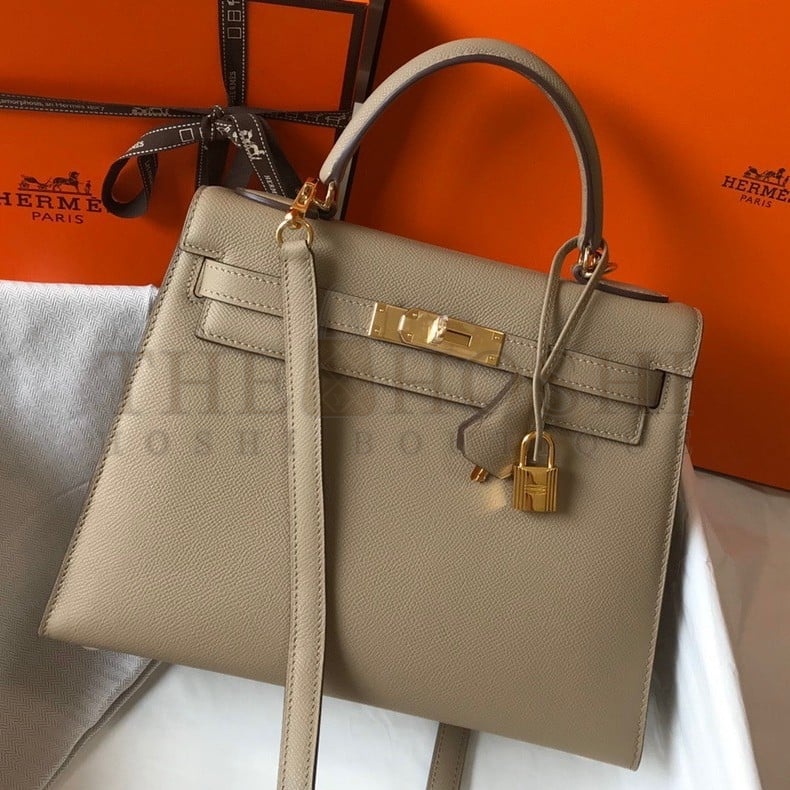 H**me5 Kelly 28cm Sellier Bag in Gris Tourterelle Epsom Calfskin GHW Master Quality