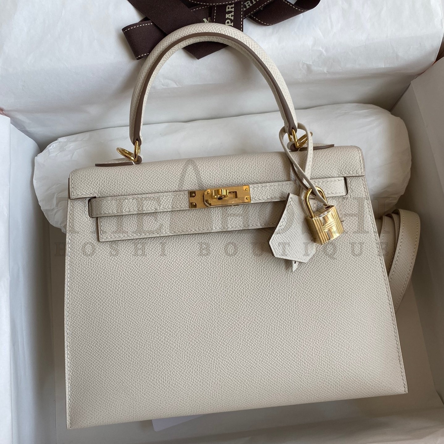 H**me5 Epsom Kelly 25cm Sellier Handmade White Bag Master Quality