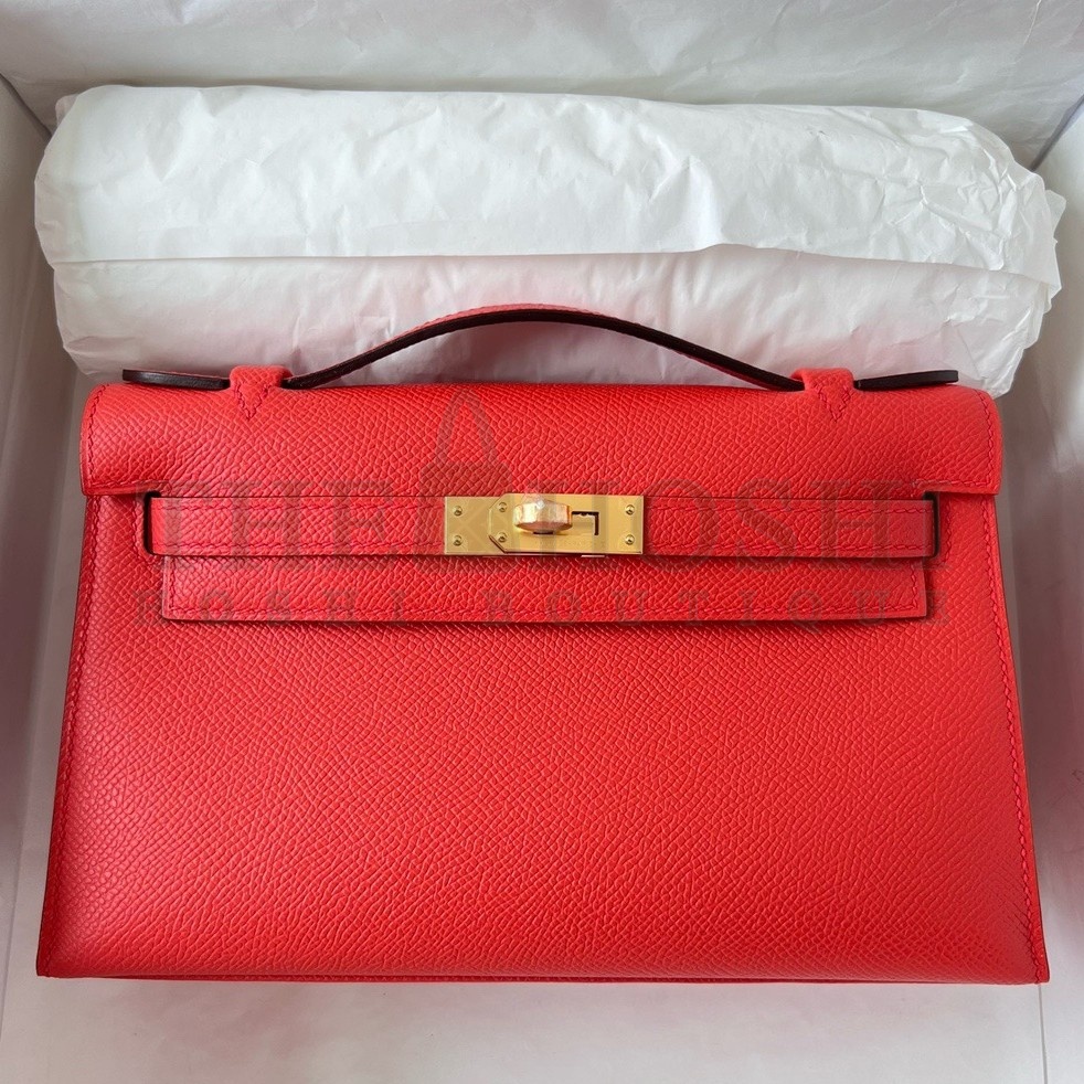H**me5 Kelly Pochette Handmade Bag In Rouge Piment Epsom Calfskin Master Quality
