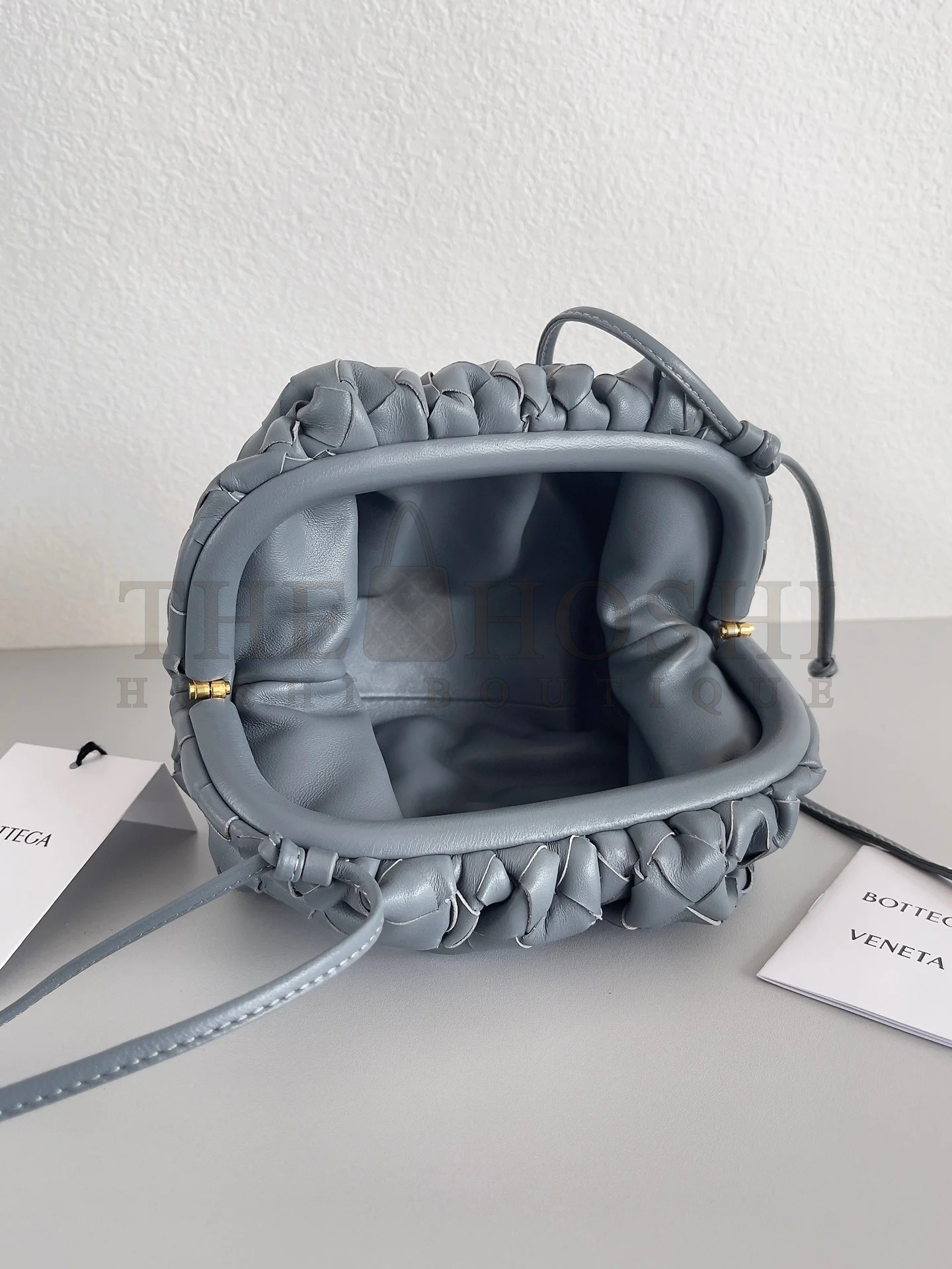 B0tt*ga Ven*ta Mini Pouch with Strap in Thunder Intrecciato Lambskin Master Quality