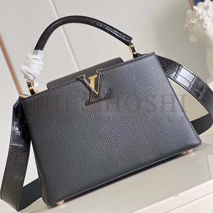 L0vis Vvtt0n LV Women Capucines MM Handbag Black Taurillon Cowhide Leather Master Quality