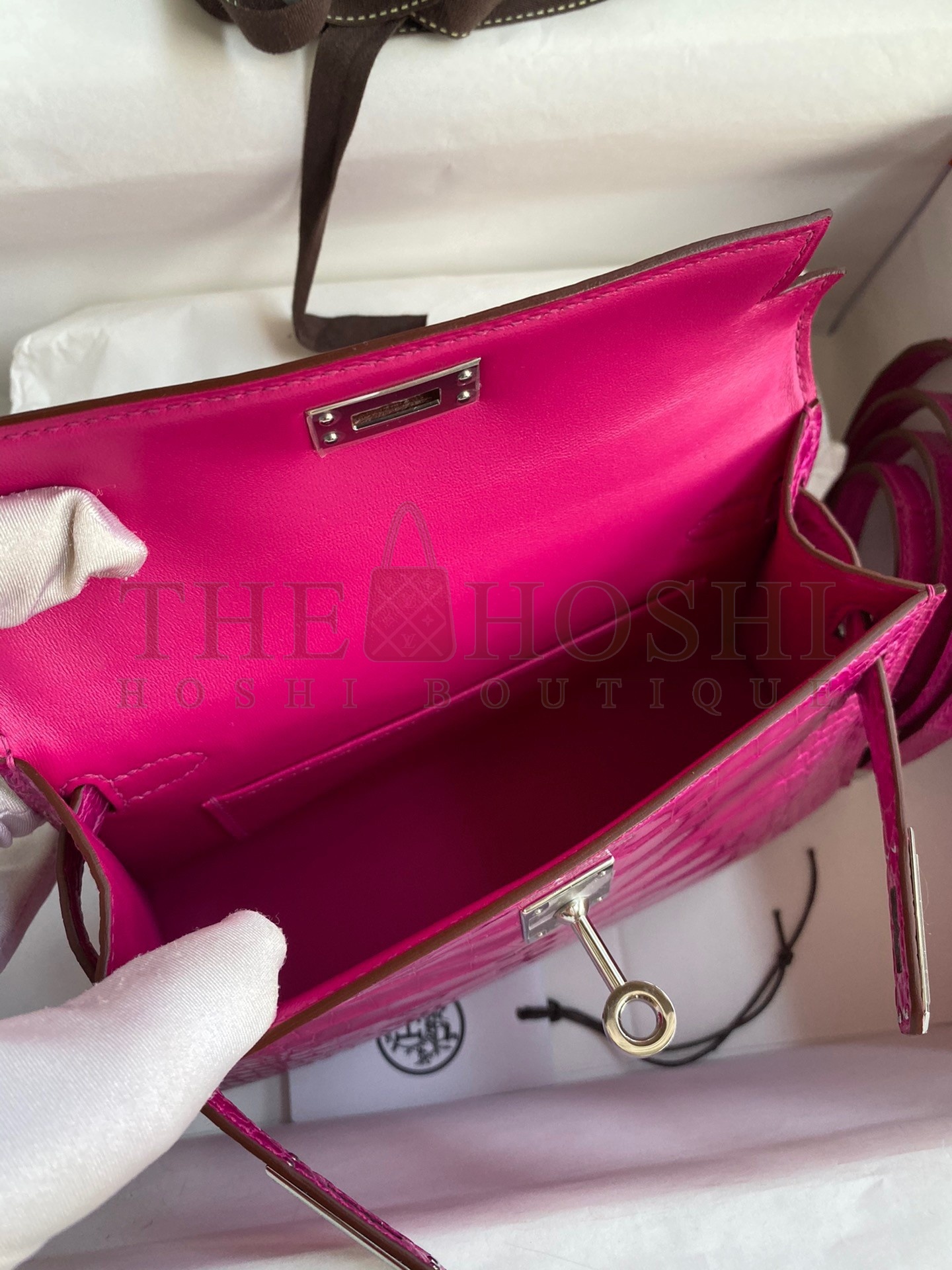 H**me5 Kelly Mini II Sellier Handmade Bag In Rose Scheherazade Shiny Alligator Leather Master Quality