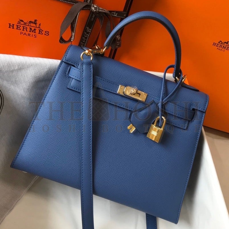 H**me5 Kelly 25cm Sellier Bag in Blue Agate Epsom Calfskin GHW Master Quality