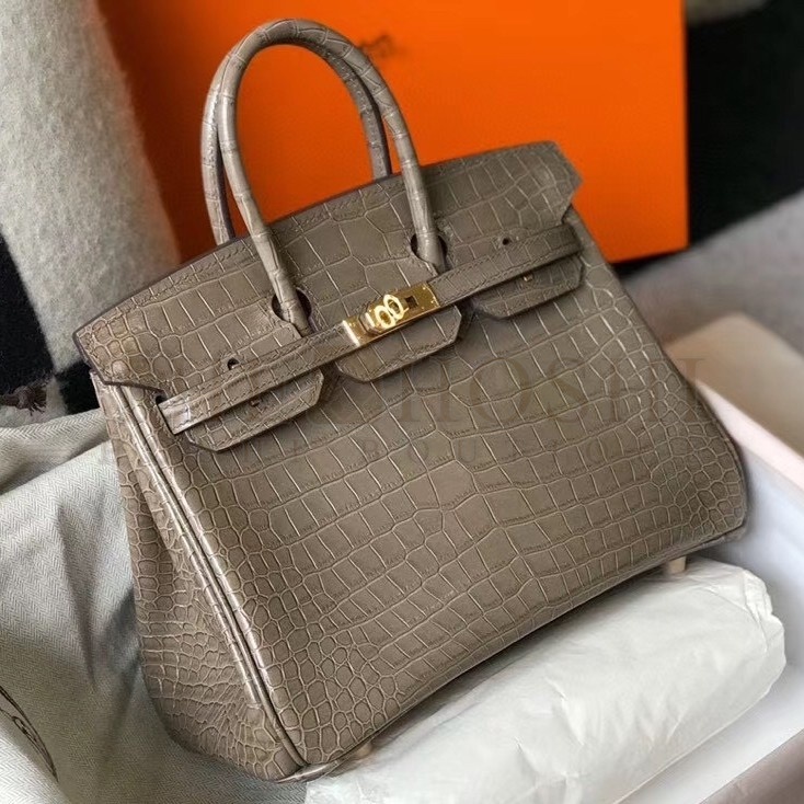 H**me5 Birkin 25cm Bag In Taupe Embossed Crocodile Leather Master Quality