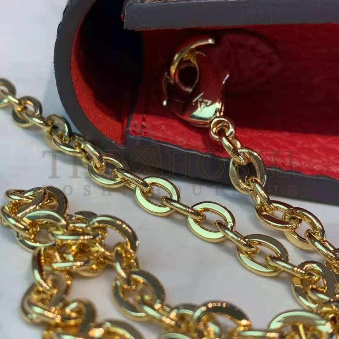 L0vis Vvtt0n LV Women Croisette Chain Wallet Scarlet Red Damier Ebene Coated Canvas Master Quality