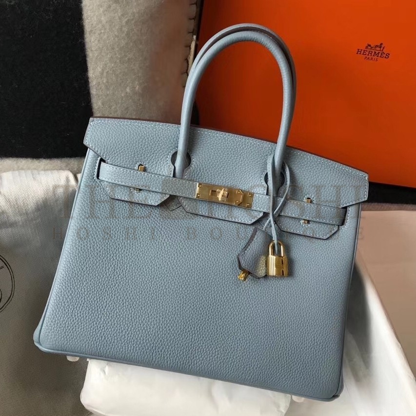 H**me5 Birkin 30cm Bag In Blue Lin Clemence Leather Master Quality