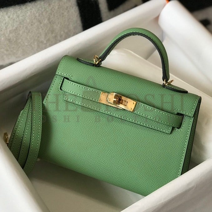 H**me5 Kelly Mini II Sellier Bag In Vert Criquet Epsom Leather GHW Master Quality
