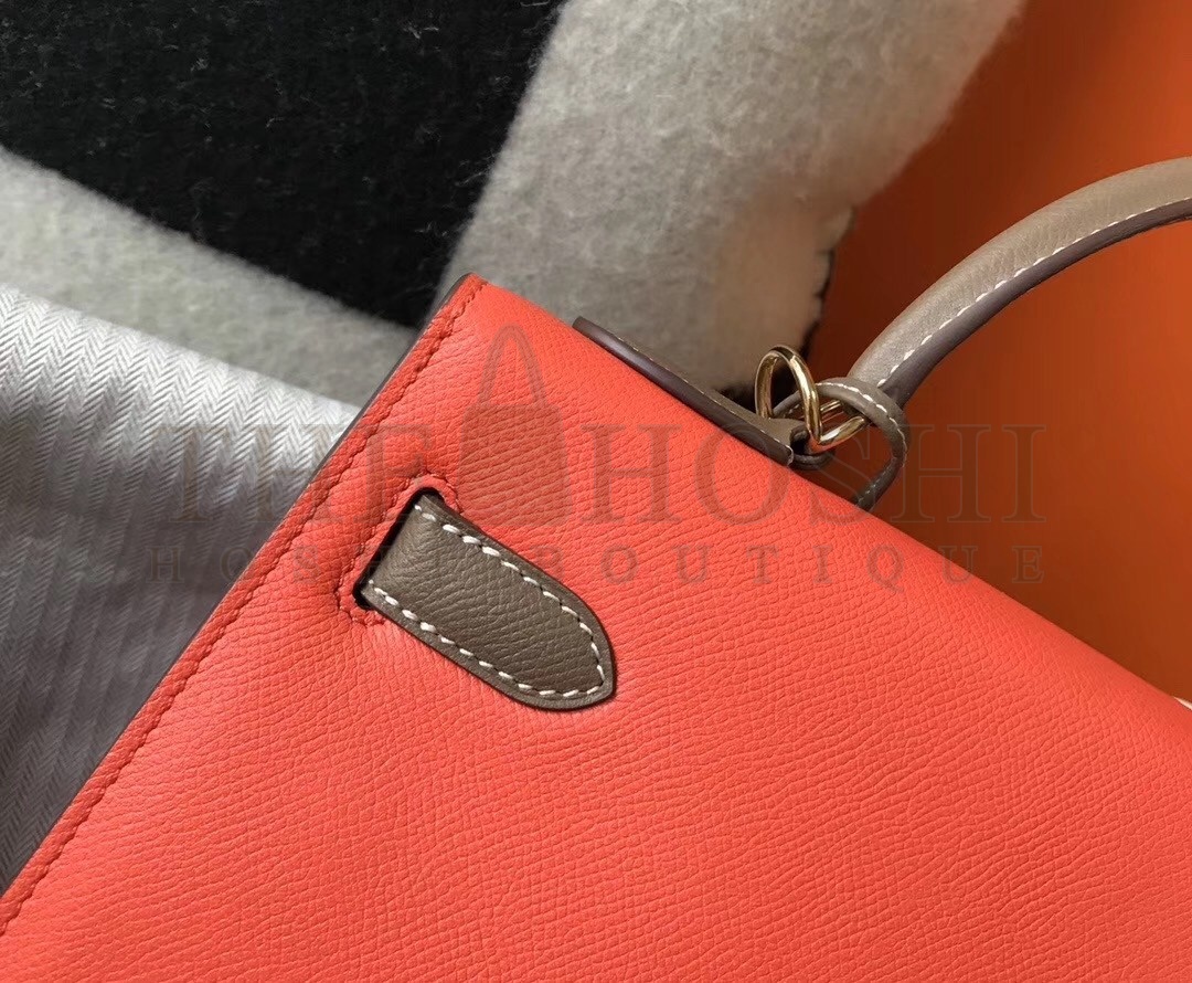 H**me5 Bi-color Kelly 32cm Epsom Bag Piment/Taupe GHW Master Quality