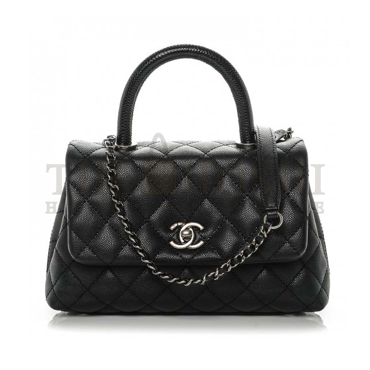 Ch**el Coco Caviar Lizard Quilted Mini Flap Bag with Top-Handle-Black Master Quality