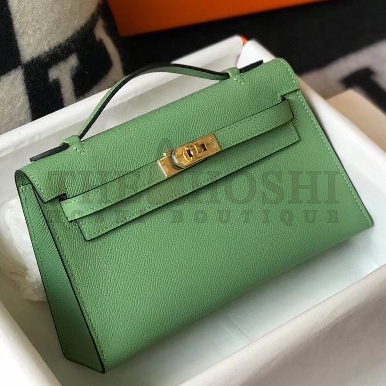 H**me5 Kelly Pochette Bag In Vert Criquet Epsom Leather Master Quality