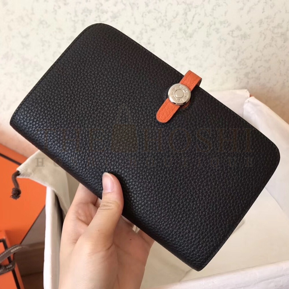 H**me5 Bicolor Dogon Duo Wallet In Black/Orange Leather Master Quality