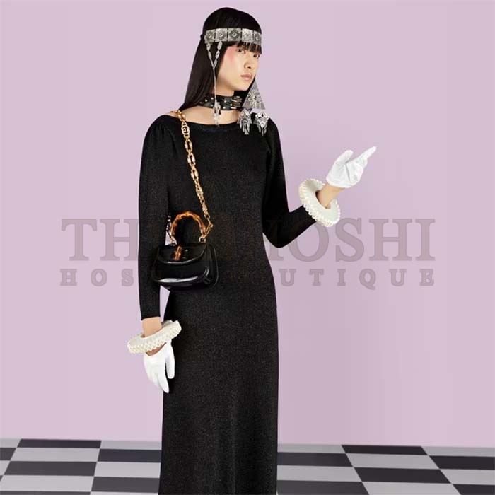 Gvc*1 Women Bamboo 1947 Mini Top Handle Bag Black Patent Leather Master Quality