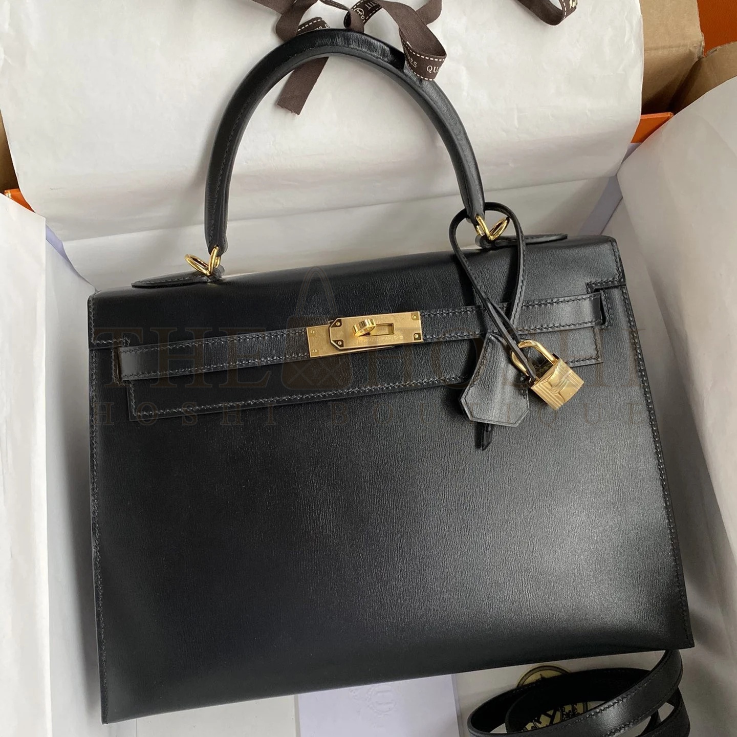 H**me5 Kelly Sellier 32 Handmade Bag In Black Box Calfskin Master Quality