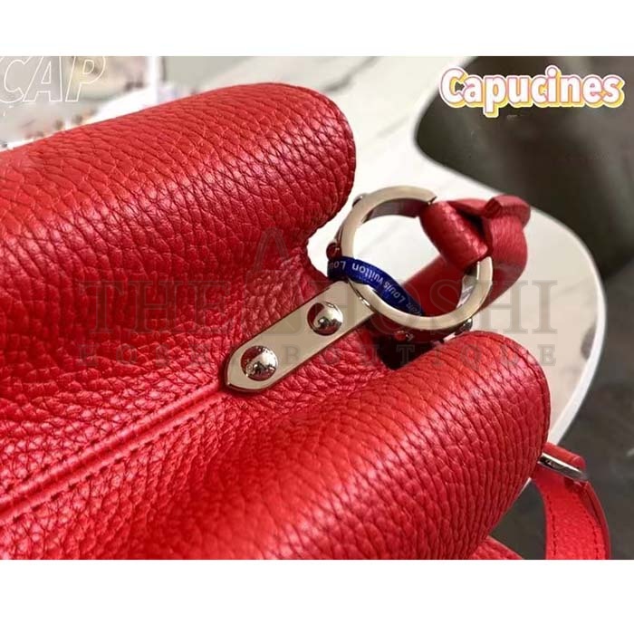 L0vis Vvtt0n LV Women Capucines Mini Handbag Scarlet Red Taurillon Cowhide Leather Master Quality