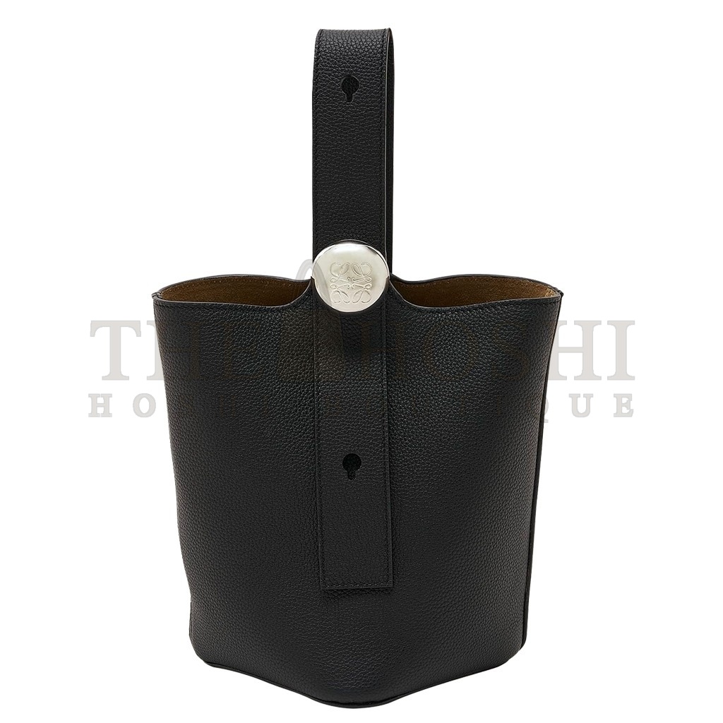 L0ew* Mini Pebble Bucket Bag in Black Grained Leather Master Quality