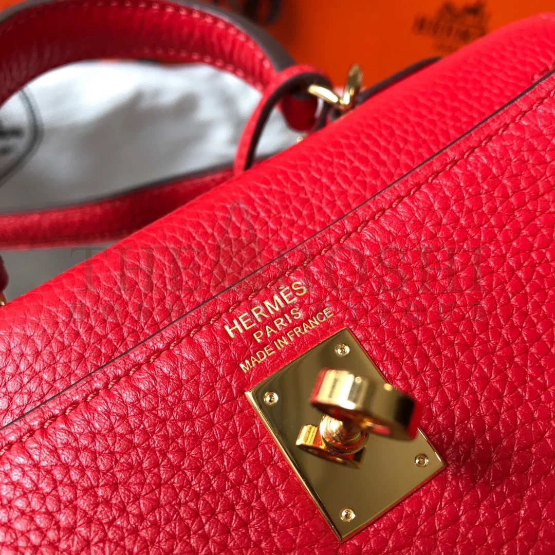 H**me5 Kelly 20cm Bag In Red Clemence Leather GHW Master Quality