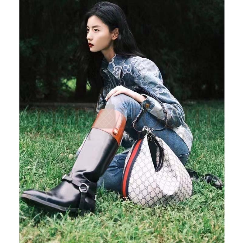 Gvc*1 Women GG Attache Large Shoulder Bag Beige Blue GG Svp*me Canvas Master Quality