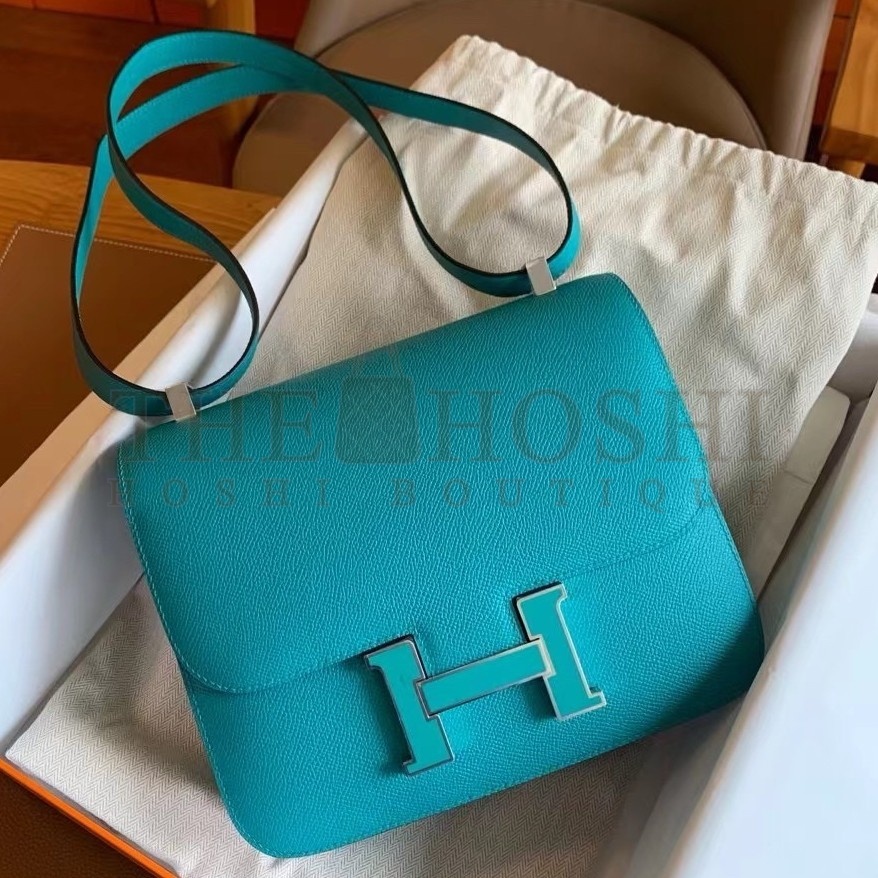 H**me5 Constance Enamel 18 Handmade Bag In Blue Paon Epsom Calfskin Master Quality