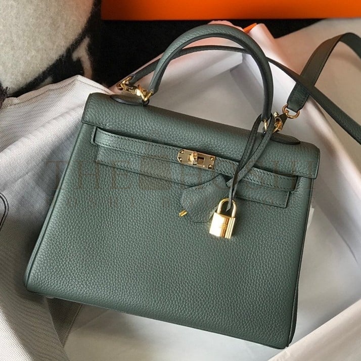H**me5 Kelly 28cm Retourne Bag in Vert Amande Clemence Leather GHW Master Quality