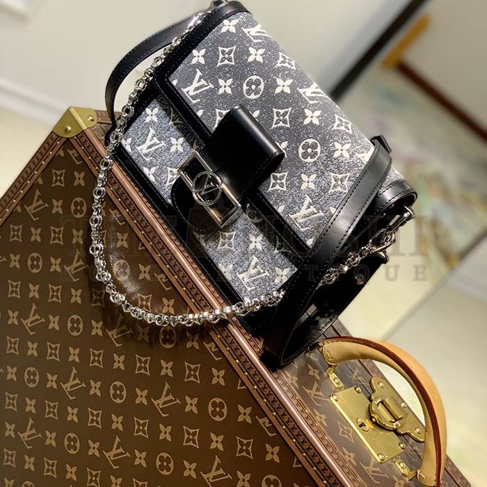 L0vis Vvtt0n LV Women Dauphine MM Handbag Gray Denim Textile Jacquard Master Quality