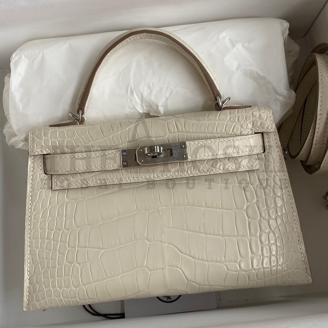 H**me5 Kelly Mini II Sellier Handmade Bag In Beton Matte Alligator Leather Master Quality