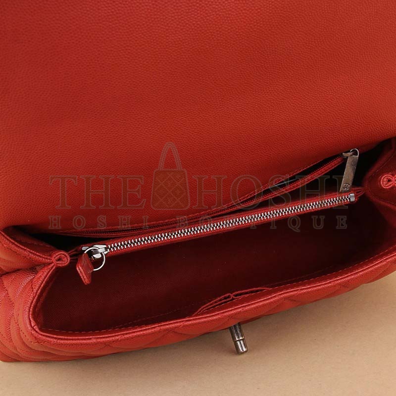 Ch**el Women Flap Bag with Top Handle in Grained Calfskin Leather-Red Master Quality