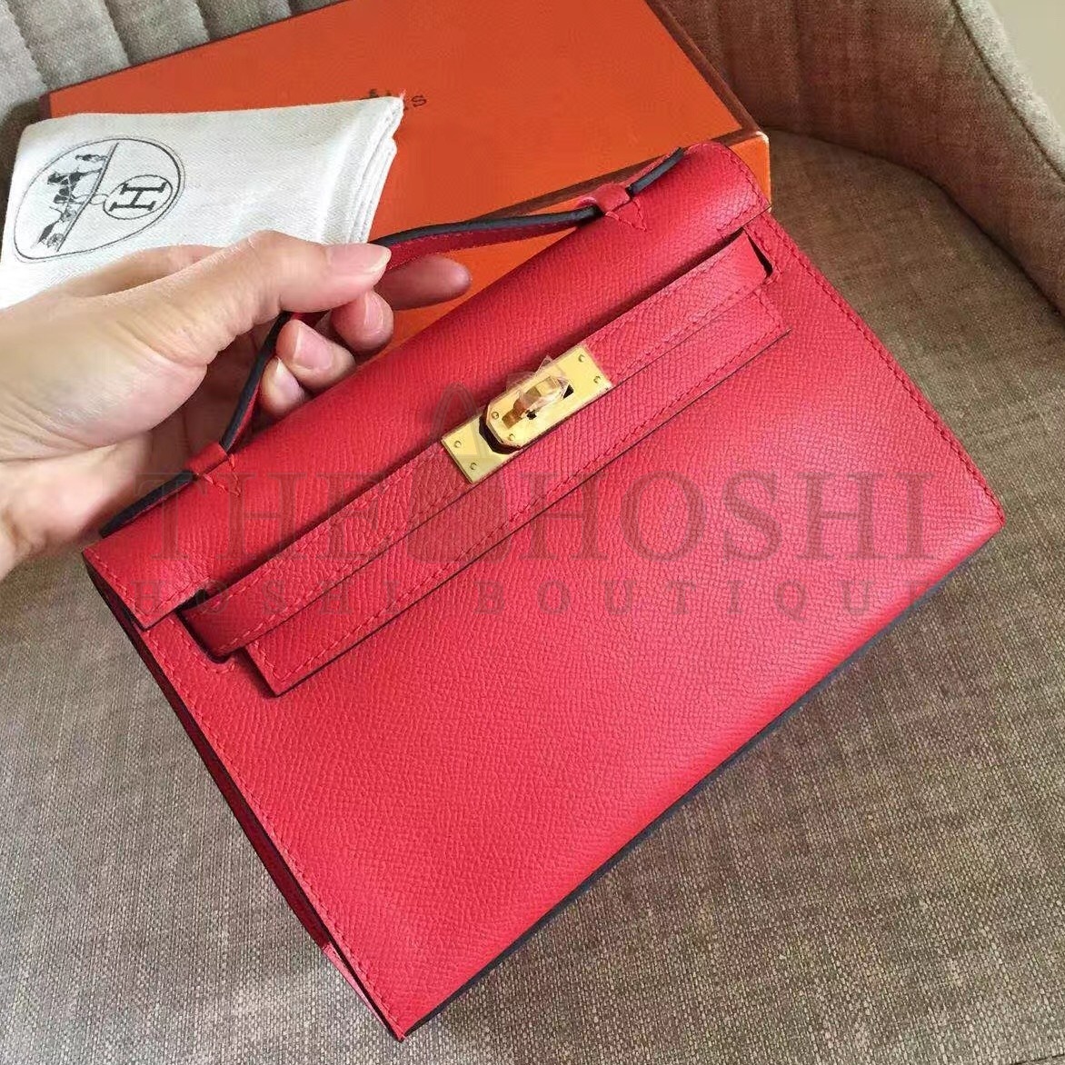 H**me5 Red Kelly Pochette Epsom Handmade Bag Master Quality