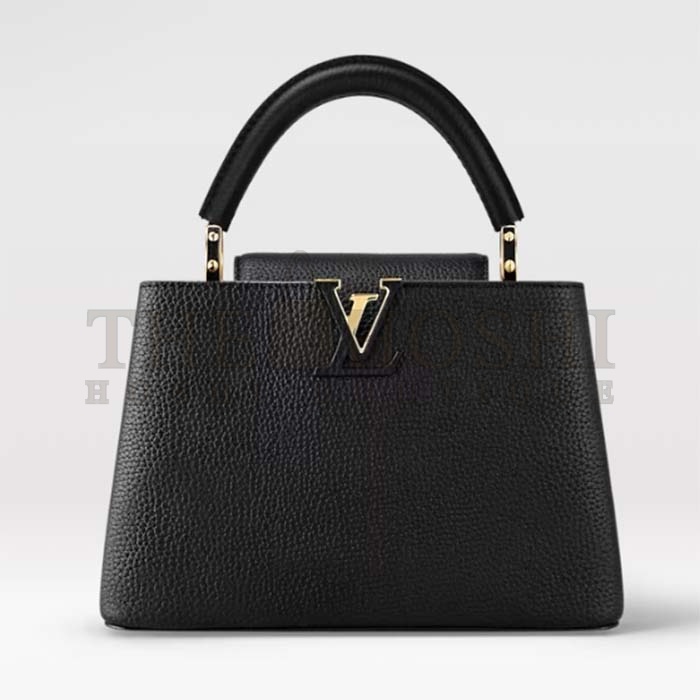 L0vis Vvtt0n LV Women Capucines BB Handbag Black Taurillon Cowhide Leather Gold-Color Hardware Master Quality