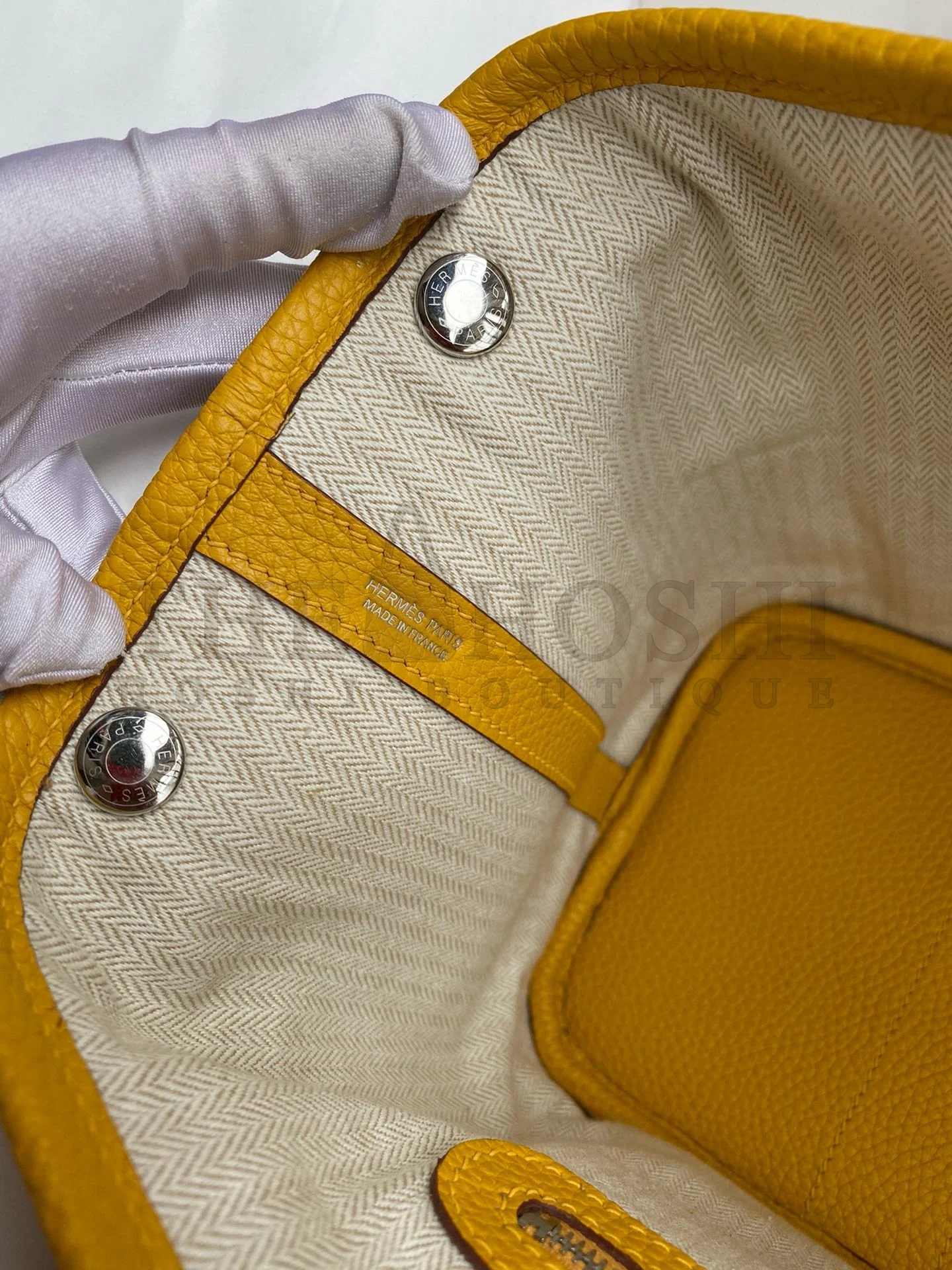 H**me5 Garden Party 30 Handmade Bag in Jaune Ambre Clemence Leather Master Quality