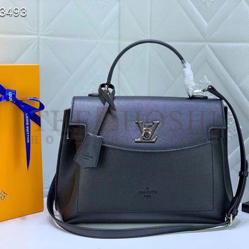 L0vis Vvtt0n LV Women Lockme Ever MM Handbag Black Soft Grained Calfskin Master Quality