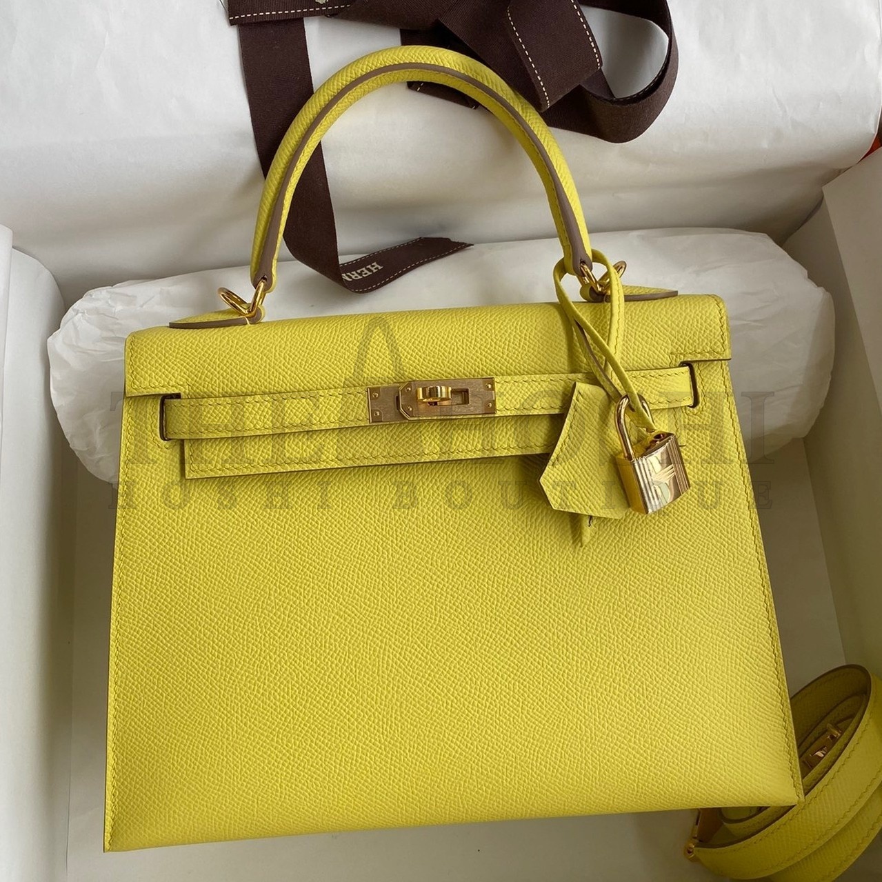 H**me5 Epsom Kelly 25cm Sellier Handmade Lime Bag Master Quality