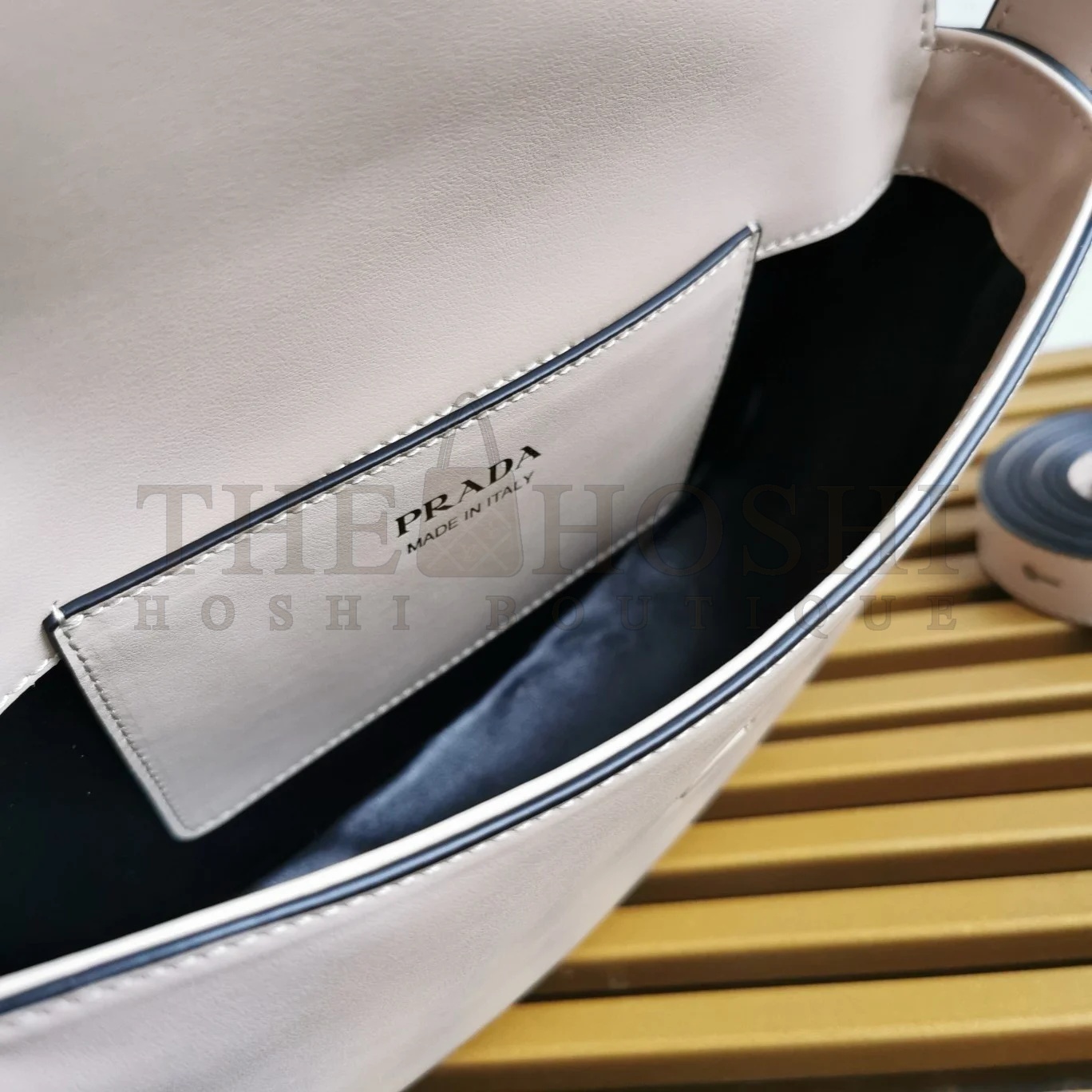 Pra*a Arque Shoulder Bag with Flap in Beige Leather Master Quality