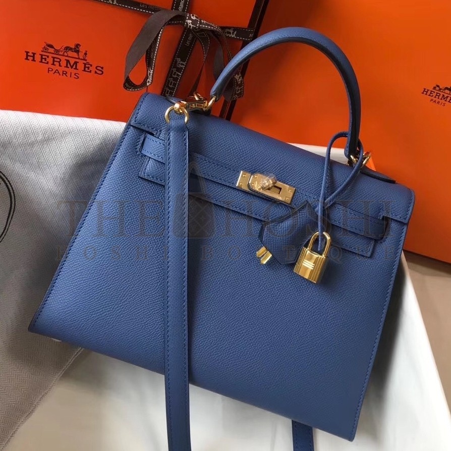 H**me5 Kelly 25cm Sellier Bag In Agate Blue Epsom Leather Master Quality