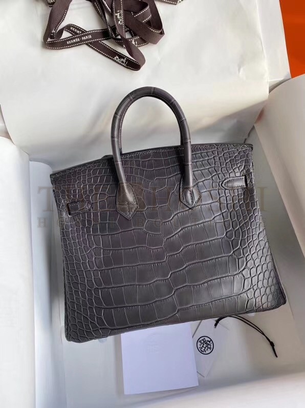 H**me5 Dark Grey Birkin 25cm Matte Alligator Crocodile Skin Bag Master Quality