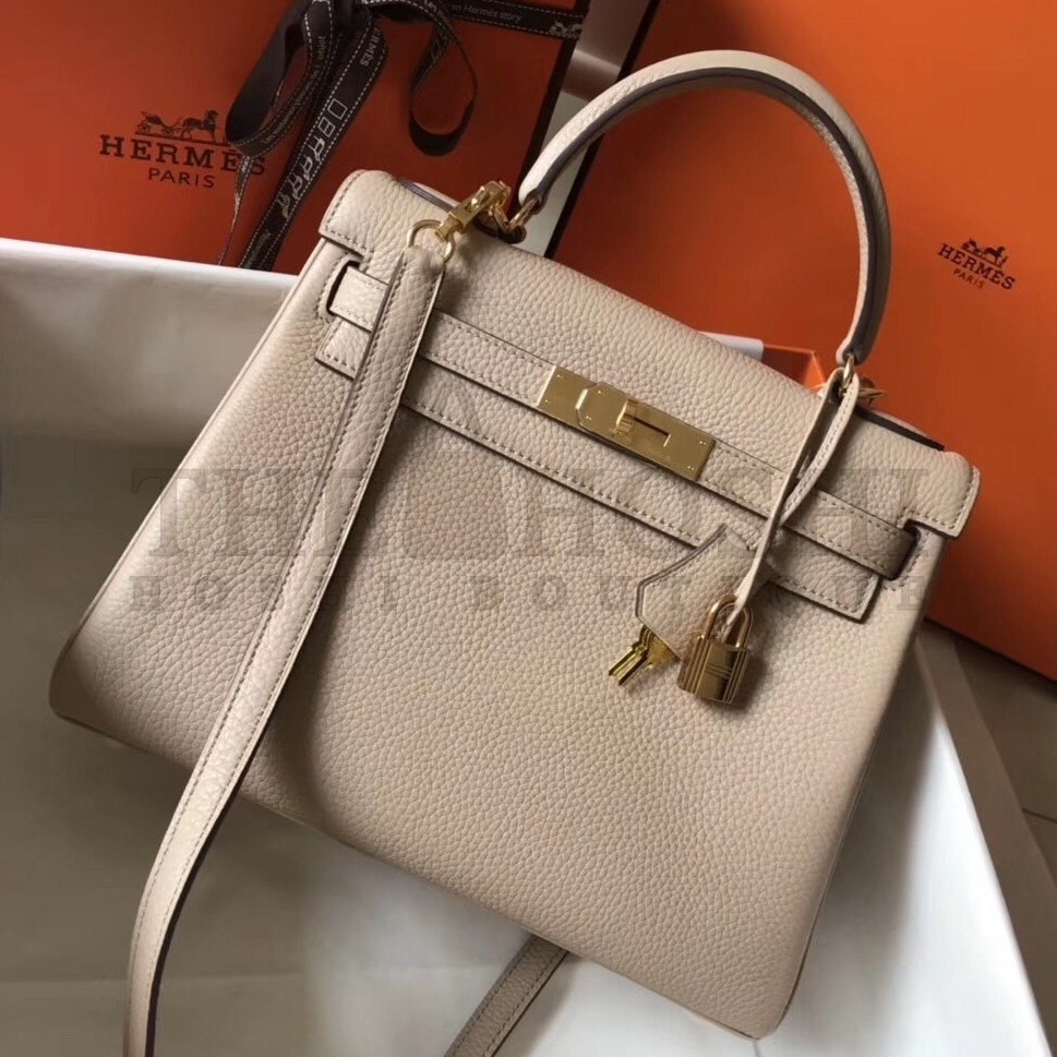 H**me5 Kelly 28cm Retourne Bag In Argile Clemence Leather Master Quality