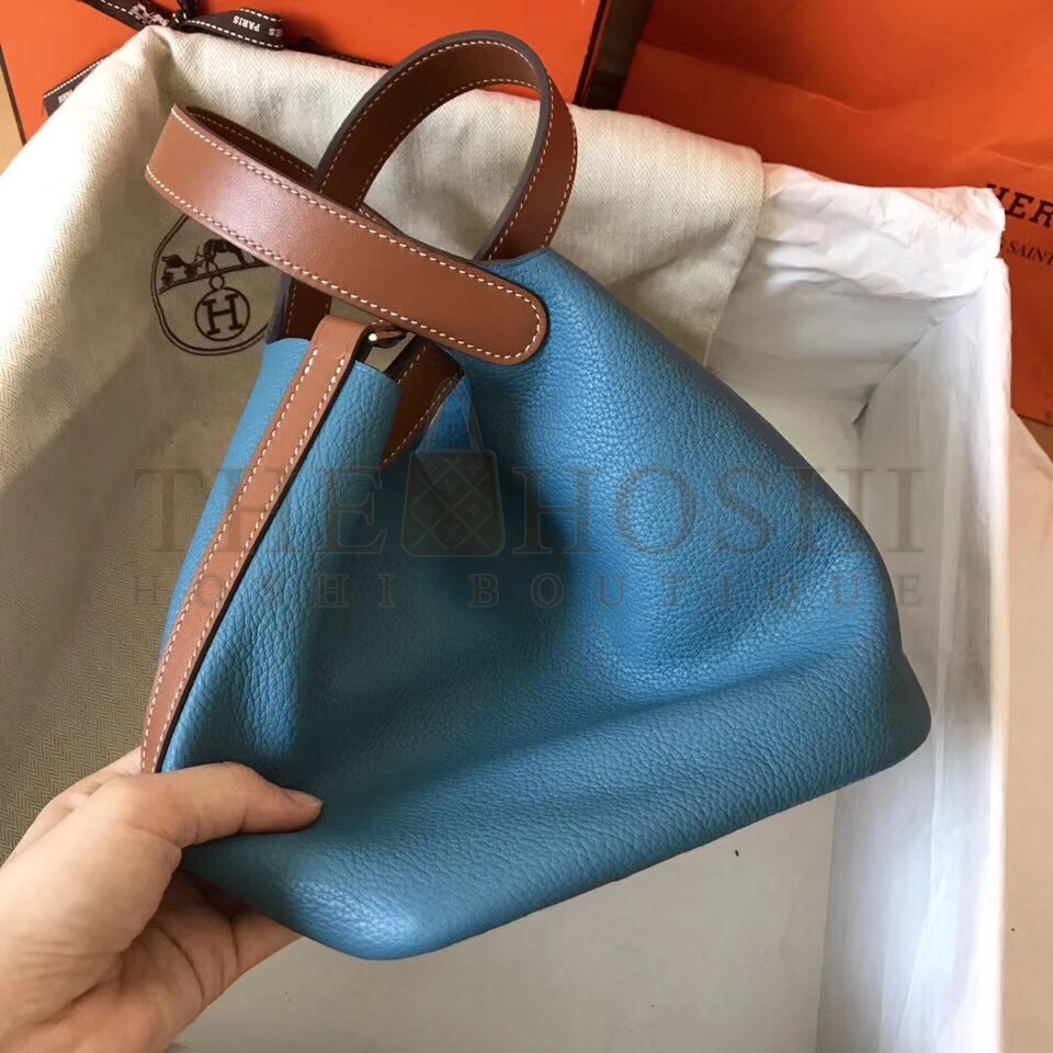 H**me5 Bicolor Picotin Lock PM 18cm Blue Jean Bag Master Quality