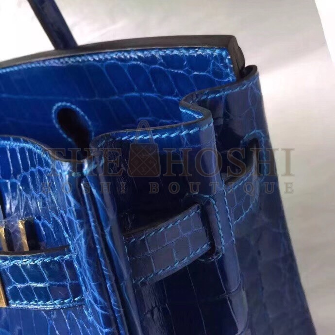 H**me5 Blue Electric Birkin 30cm Crocodile Niloticus Shiny Bag Master Quality